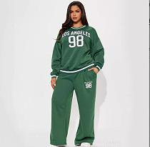 Green Letter Print Loose Sporty Sweatshirt Set BG-5038