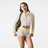 Stand-up Collar Letter Embroidered Zipper Jacket Sports Shorts Set DLS-K25S78701