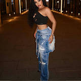 Loose Straight-leg Jeans Denim Patchwork Macaw-cut Decorations LSD-2525