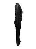 Black Leather Short Jacket Cardigan Sport Long Pants Set LSD-2257