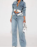 Fashion Pockets Sexy Short Jacket And Loose Long Pants Suit For Women RS-6518