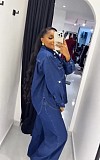 Lapel Pockets Cardigan Long-sleeved Top Straight Leg Pants Suit RS-6570