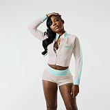 Stand-up Collar Letter Embroidered Zipper Jacket Sports Shorts Set DLS-K25S78701