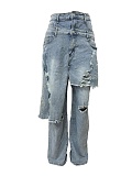 Loose Straight-leg Jeans Denim Patchwork Macaw-cut Decorations LSD-2525
