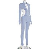 Sporty Polyester Round Neck Patchwork Color Contrast Long Sleeve Two-piece Pants Set DZHT-350