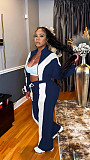 Casual Stripe Contrast Zipper Collar Long Sleeve Two Pieces XRB-10161
