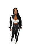 Casual Stripe Contrast Zipper Collar Long Sleeve Two Pieces XRB-10161
