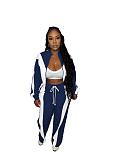 Casual Stripe Contrast Zipper Collar Long Sleeve Two Pieces XRB-10161
