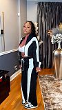 Casual Stripe Contrast Zipper Collar Long Sleeve Two Pieces XRB-10161