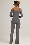 Fashionable Off-the-shoulder Double-strap Sexy One-piece Long-sleeved Flared Jumpsuit HZXY-0488