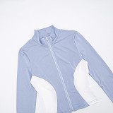 Sporty Polyester Round Neck Patchwork Color Contrast Long Sleeve Two-piece Pants Set DZHT-350