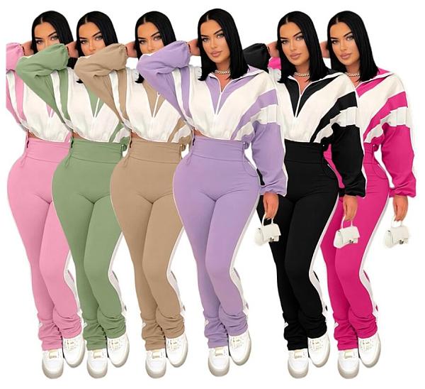 Fashionable Casual High-waisted Trousers + Cardigan Jacket Two-piece Set SH-391403