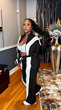 Casual Stripe Contrast Zipper Collar Long Sleeve Two Pieces XRB-10161
