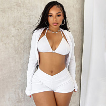 Sexy Triangle Cup Hooded Long-sleeved Jacket and Shorts Three-piece Suit DZHT-348