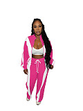Casual Stripe Contrast Zipper Collar Long Sleeve Two Pieces XRB-10161
