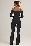Fashionable Off-the-shoulder Double-strap Sexy One-piece Long-sleeved Flared Jumpsuit HZXY-0488
