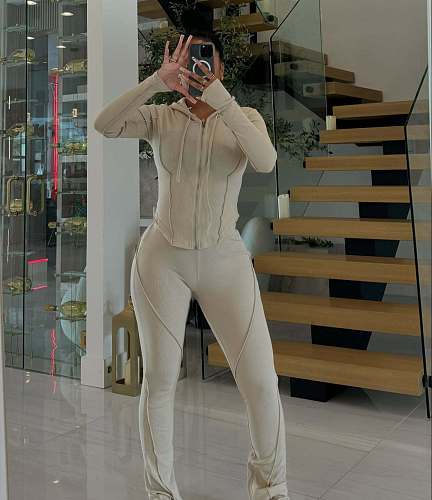 Fashionable Threaded Grooved Strips Spliced Strips Leisure Sports Suit NIYA-8198