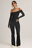 Fashionable Off-the-shoulder Double-strap Sexy One-piece Long-sleeved Flared Jumpsuit HZXY-0488