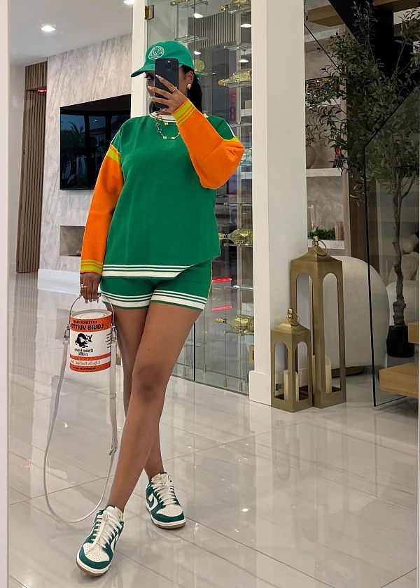 Sports Casual Color-blocked Long-sleeved Short Knitted Suit TR-1337