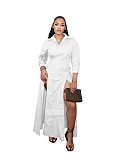 Fashionable Waist-hugging Wide-slit Shirt Dress PMR-782