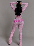 Sexy Letter Print Hooded Long-Sleeved Cardigan Top and Pants Set XS-1054