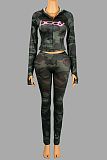 Sexy Letter Print Hooded Long-Sleeved Cardigan Top and Pants Set XS-1054