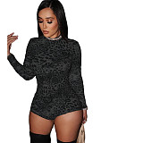 Sexy Round Neck Long Sleeve Leopard Print Tight Fit Jumpsuit SHD-7935