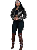 Fashionable Slim Waist Short High-quality Leather Jacket