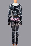 Sexy Letter Print Hooded Long-Sleeved Cardigan Top and Pants Set XS-1054