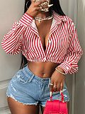 Loose Casual Fashion Striped Print Striped Long-sleeved Shirt XS-1017