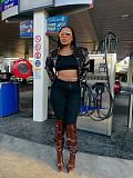 Fashionable Slim Waist Short High-quality Leather Jacket