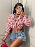 Loose Casual Fashion Striped Print Striped Long-sleeved Shirt XS-1017
