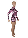 Sexy Round Neck Long Sleeve Leopard Print Tight Fit Jumpsuit SHD-7935