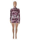 Sexy Round Neck Long Sleeve Leopard Print Tight Fit Jumpsuit SHD-7935