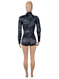 Sexy Round Neck Long Sleeve Leopard Print Tight Fit Jumpsuit SHD-7935