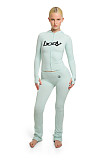 Sexy Letter Print Hooded Long-Sleeved Cardigan Top and Pants Set XS-1054