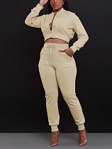 Casual Single-Breasted Sleeve Zipper Top and Sports Pants Two-Piece Set FE-6042 Casual Single-Breasted Sleeve Zipper Top and Sports Pants Two-Piece Set FE-6042