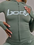 Sexy Letter Print Hooded Long-Sleeved Cardigan Top and Pants Set XS-1054