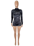 Sexy Round Neck Long Sleeve Leopard Print Tight Fit Jumpsuit SHD-7935