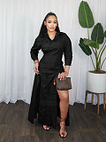 Fashionable Waist-hugging Wide-slit Shirt Dress PMR-782