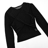 Sexy See-through Long-sleeved Top, Tight Miniskirt, Calf Leggings Three-piece Set DZHT-301