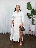 Fashionable Waist-hugging Wide-slit Shirt Dress PMR-782