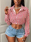 Loose Casual Fashion Striped Print Striped Long-sleeved Shirt XS-1017