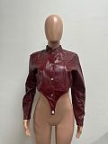 Fashionable Slim Waist Short High-quality Leather Jacket