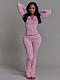 Sexy Letter Print Hooded Long-Sleeved Cardigan Top and Pants Set XS-1054