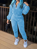 Solid Long-sleeved Autumn Winter Fashion Casual Plush Pants Set XINH-81108