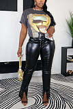 Autumn PU Lace-up High-waisted Slit Leather Pants SMJR-8021