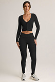 Autumn and Winter V-neck Sports Fitness Cardigan Belly bButton Top Tights Set HZXY-0843