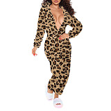 One Piece Home Open Hip Women Long Sleeves Hat Cute Fur Jumpsuit XINH-80223