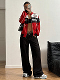 Fashionable Motorcycle Style Letter Design Zipper Long-sleeved Jacket With Contrasting Colors